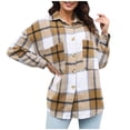 thumbnail image 1 of HAPIMO Shacket Jackets for Women Plaid Print Button Down Jacket Womens Lapel Bust Pocket Outwear Long Sleeve Girls Fall Fashion Tops Casual Comfy Khaki L, 1 of 8