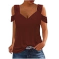 thumbnail image 1 of HAPIMO Shirts for Women Crewneck Cozy Blouse Hollow Out Cold Shoulder Classic-Fit Womens Summer Fashion Tops Short Sleeve Shirt Gradient Color Ombre Print Tee Shirt Red XXL, 1 of 7