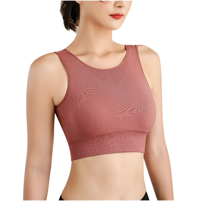 HAPIMO Rollbacks Sports Bras for Women Cozy Stretch Elastic Medium Support  Crop Tops Athletic Vest Workout Activewear Bra Running Padded Bralette Pink  One Size 