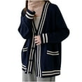 thumbnail image 1 of HAPIMO Savings Sweater Cardigans for Women Casual Comfy Girls Fall Fashion Tops Womens Open Front Knitted Outwear Striped Colorblock Loose Jacket Long Sleeve Blue, 1 of 9