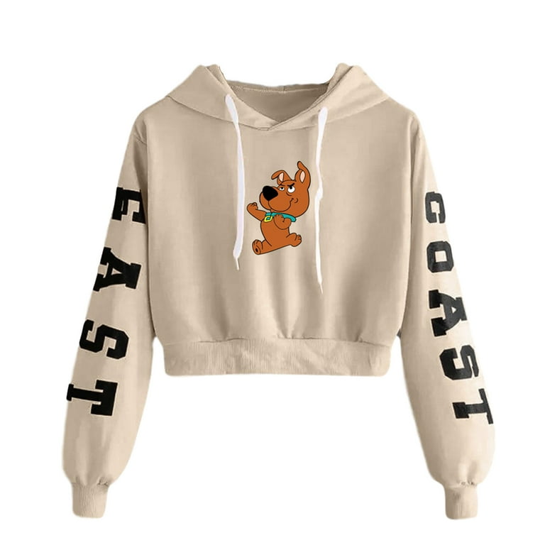 HAPIMO Savings Sweatshirt for Women Drawstring Crop Pullover Tops Cute  Graphic Print Long Sleeve Relaxed Fit Womens Hoodie Sweatshirt Teen Girls  Clothes Beige S 