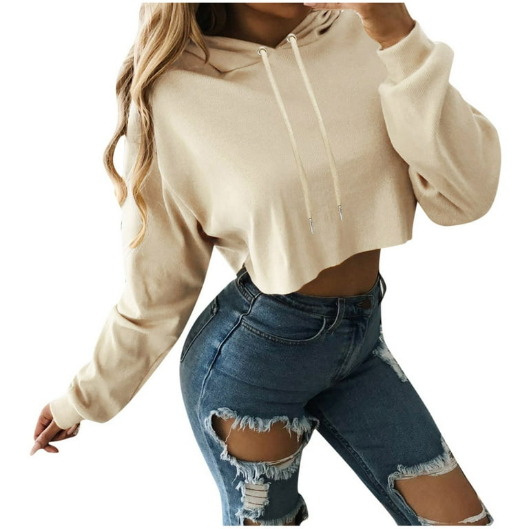 HAPIMO Sweatshirt for Women Drawstring Crop Pullover Tops