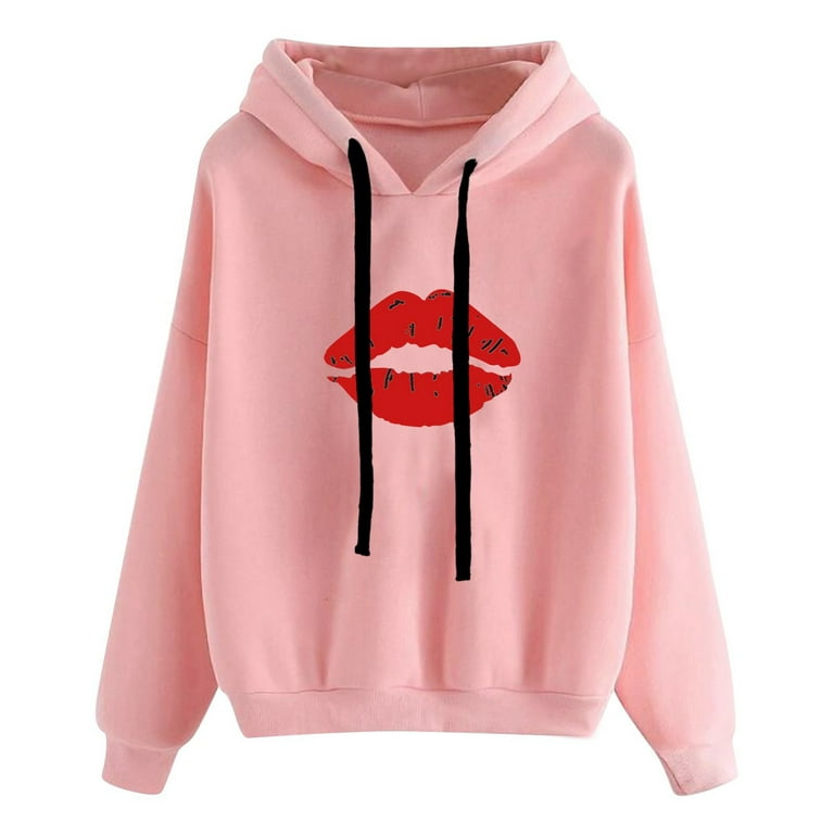 HAPIMO Savings Sweatshirt for Women Drawstring Pullover Tops Red Lip  Graphic Print Long Sleeve Relaxed Fit Womens Hoodie Sweatshirt Teen Girls  Clothes Pink XXL 