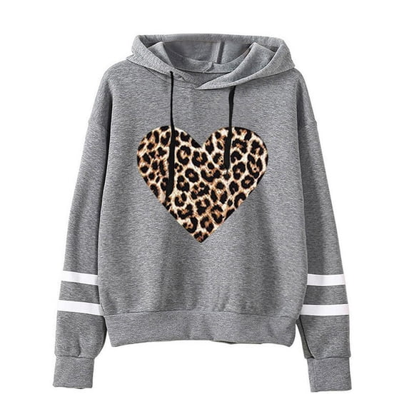 HAPIMO Savings Sweatshirt for Women Drawstring Pullover Tops Striped Leopard Print Long Sleeve Relaxed Fit Womens Hoodie Sweatshirt Teen Girls Clothes Gray L