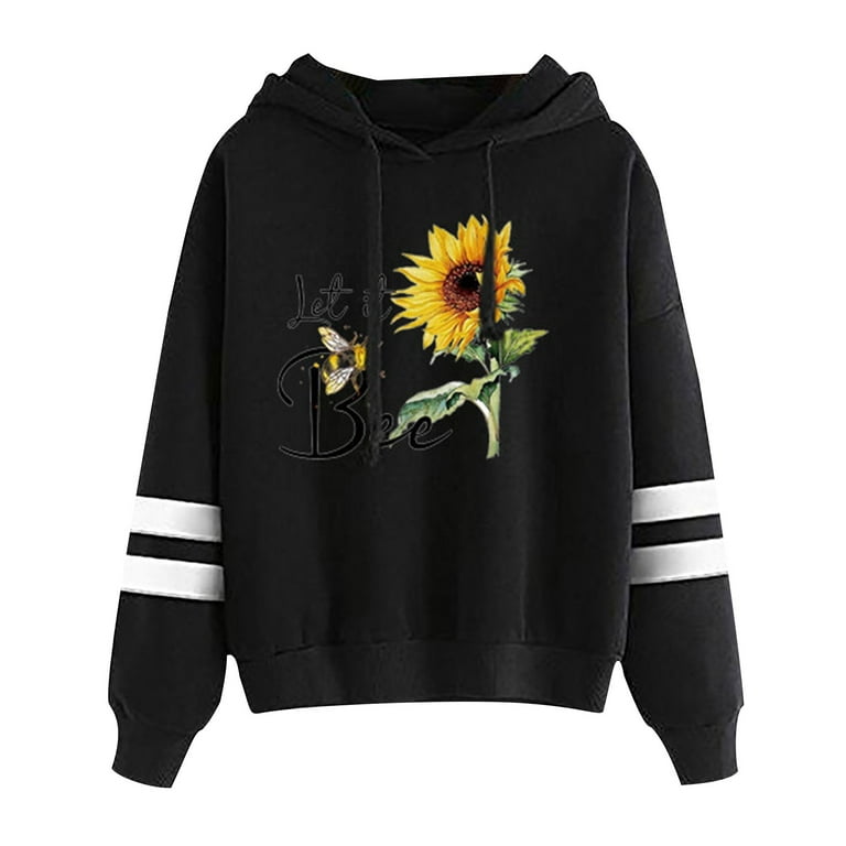 HAPIMO Savings Sweatshirt for Women Drawstring Pullover Tops Sunflower  Graphic Print Long Sleeve Relaxed Fit Womens Hoodie Sweatshirt Teen Girls  Clothes Black L 