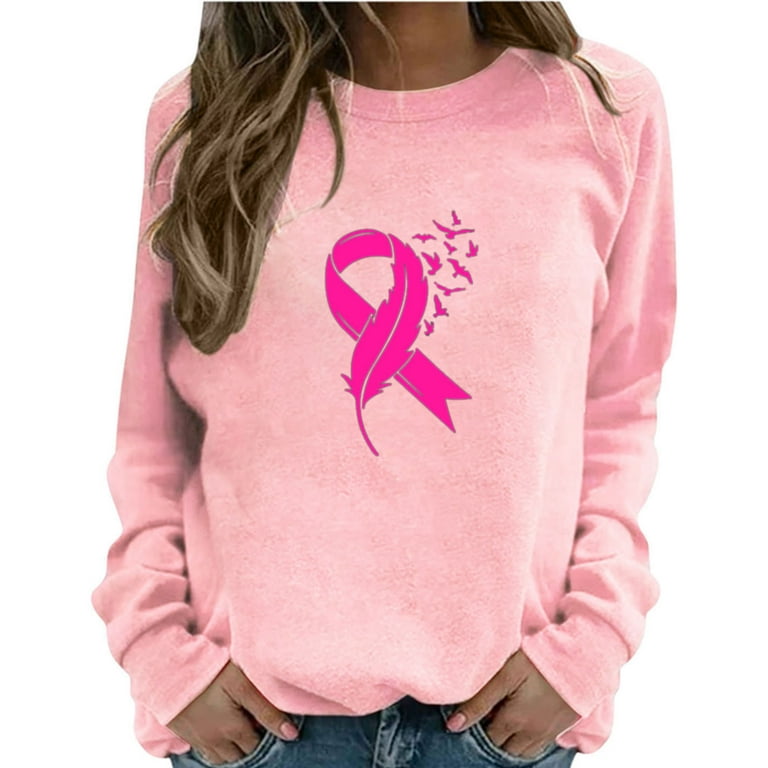 HAPIMO Savings Sweatshirt for Women Long Sleeve Breast Cancer Awareness  Ribbon Graphic Print Sweatshirt Raglan Casual Crewneck Pullover Tops Teen  Girls Fashion Clothes Pink M 