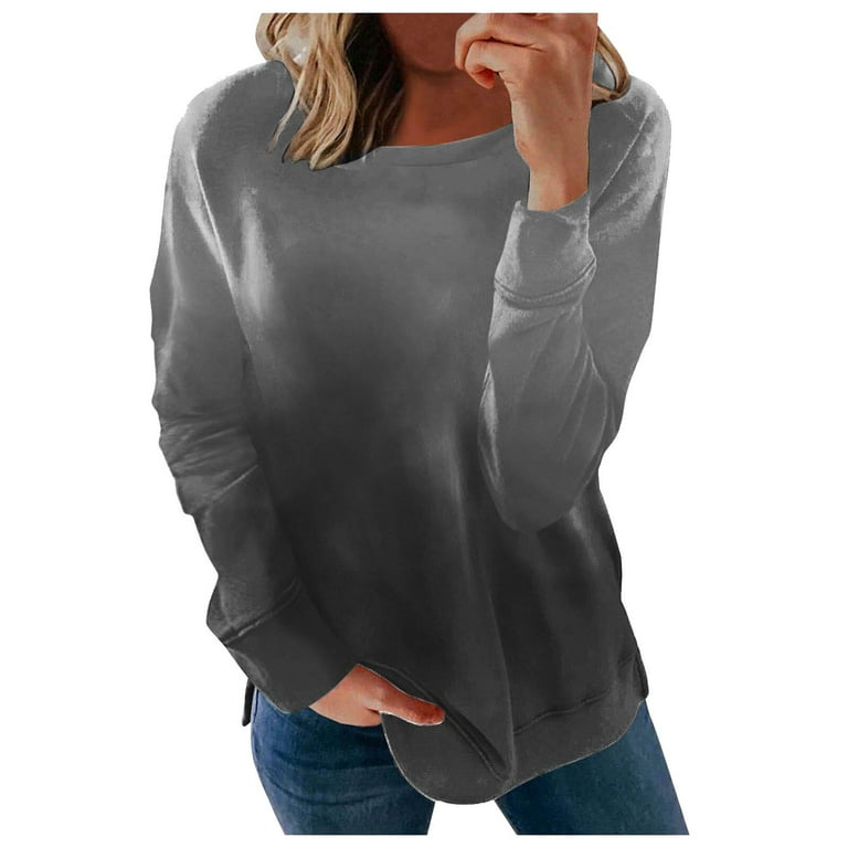 HAPIMO Savings Sweatshirt for Women Long Sleeve Casual Gradient Color Thin  Bottoming Sweatshirt Crewneck Pullover Tops Teen Girls Fashion Clothes Gray  M 