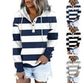 thumbnail image 1 of HAPIMO Sweatshirt for Women Long Sleeve Casual Striped Color Splicing Sweatshirt Button V-Neck Pullover Tops Pocket Drawstring Teen Girls Fashion Clothes Black S, 1 of 6