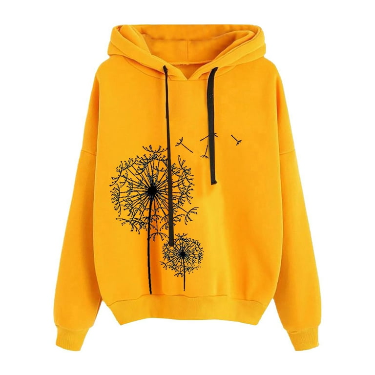 HAPIMO Savings Sweatshirt for Women Pocket Drawstring Pullover Tops  Dandelion Graphic Print Long Sleeve Relaxed Fit Womens Hoodie Sweatshirt  Teen Girls Clothes Yellow XXL 