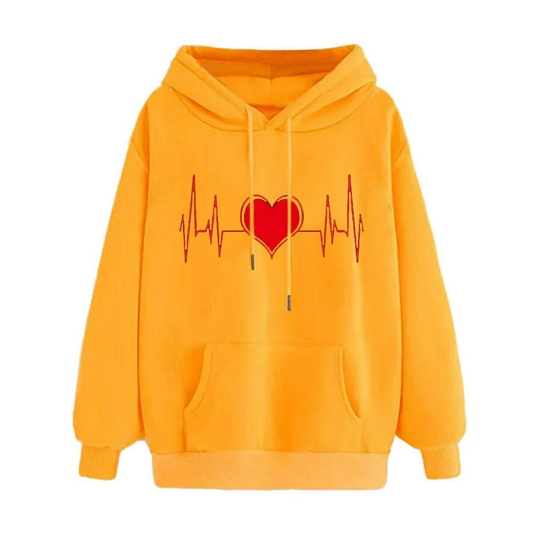 HAPIMO Savings Sweatshirt for Women Pocket Drawstring Pullover Tops ECG  Animal Graphic Print Long Sleeve Relaxed Fit Womens Hoodie Sweatshirt Teen  Girls Clothes Yellow M 