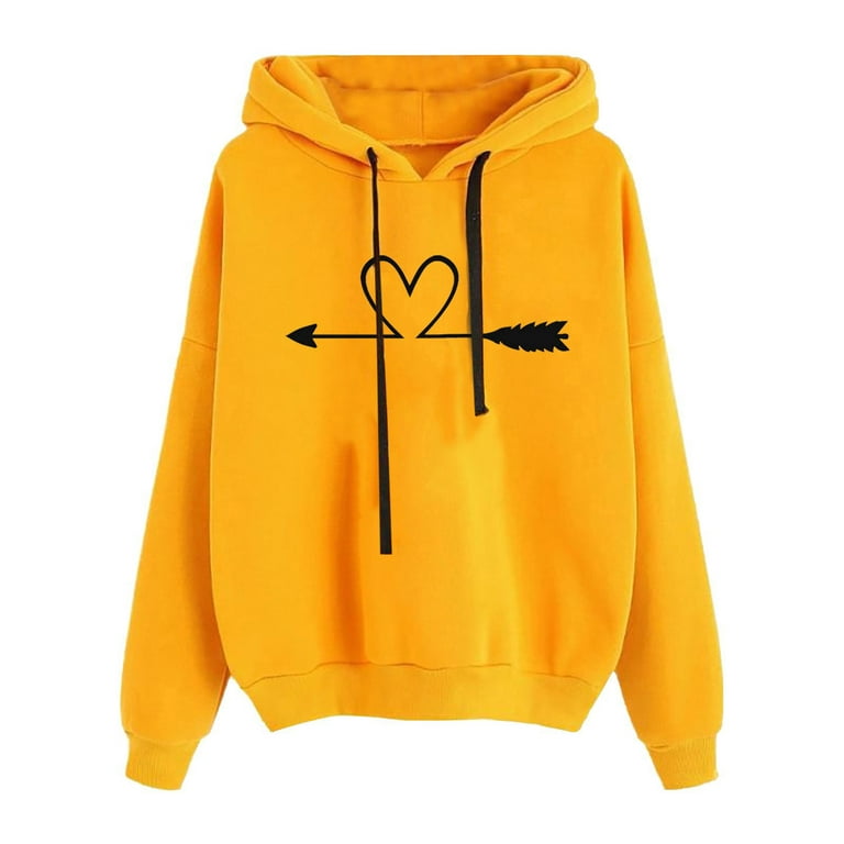 HAPIMO Savings Sweatshirt for Women Pocket Drawstring Pullover Tops Heart  Graphic Print Long Sleeve Relaxed Fit Womens Hoodie Sweatshirt Teen Girls  Clothes Yellow L 