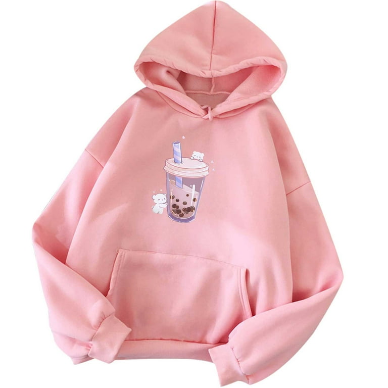 HAPIMO Savings Sweatshirt for Women Pocket Drawstring Pullover Tops Lovely  Food Graphic Print Long Sleeve Relaxed Fit Womens Hoodie Sweatshirt Teen  Girls Clothes Pink S 