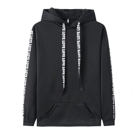 HAPIMO Sweatshirt for Women Pocket Drawstring Pullover Tops Solid Color Long Sleeve Relaxed Fit Womens Hoodie Sweatshirt Teen Girls Clothes Black XL