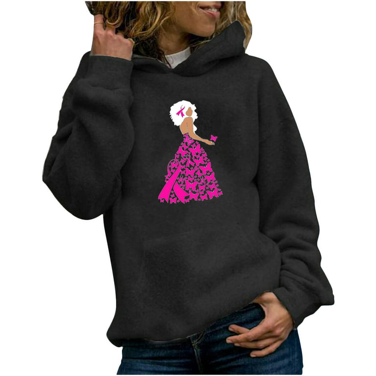 HAPIMO Savings Sweatshirt for Women Pocket Pullover Tops Breast Cancer  Awareness Print Long Sleeve Relaxed Fit Womens Hoodie Sweatshirt Teen Girls