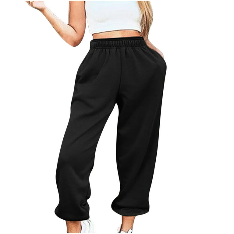 HAPIMO Savings Thicken Sweatpants for Women Teens Fall Fashion Outfits  Solid Color Elastic Waist Casual Comfy Pants Womens Pocket Jogger Trousers  Black L 