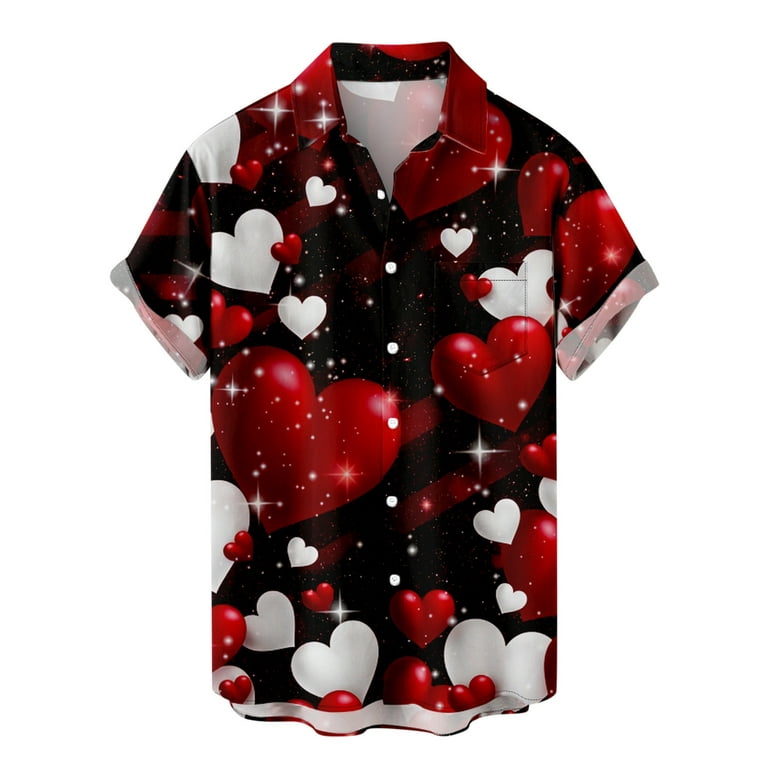 HAPIMO Savings Valentine's Day Shirts for Men Mens Cozy Button Down Blouse  Valentine Graphic Print Tops Couples Fashion Sweatshirt Short Sleeve  T-Shirt Lapel Collar Pullover Red M 