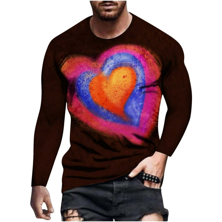 HAPIMO Savings Valentine's Day Shirts for Men Short Sleeve T-Shirt  Valentine Graphic Print Tops Couples Fashion Sweatshirt Round Neck Pullover  Mens Cozy Tie Dye Blouse Brown L 