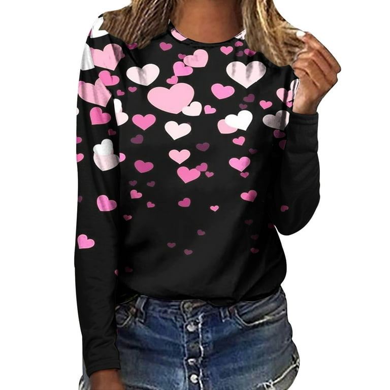 HAPIMO Savings Valentine's Day Shirts for Women Funny Valentine Graphic  Print Tops Round Neck Pullover Long Sleeve T-Shirt Couples Fashion  Sweatshirt Womens Cozy Raglan Blouse Pink M 