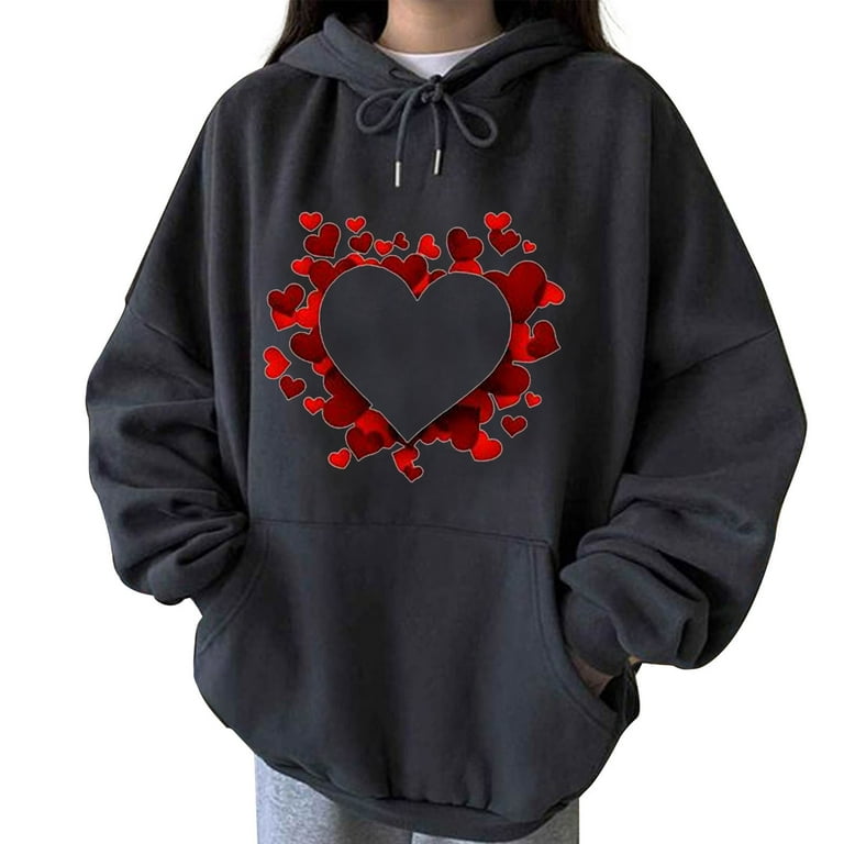HAPIMO Savings Valentine's Day Sweatshirts for Women Valentine Graphic  Print Tops Couples Fashion Sweatshirt Long Sleeve Womens Loose Cozy Pockets  Hoodie Drawstring Pullover Dark Gray S 