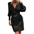 thumbnail image 1 of HAPIMO Savings Women Open Front Cardigan Lantern Sleeve V-neck Knitwear Solid Casual Belted Mid-Length Jumper Pullover Womens Sweaters Fall Fashion Black S, 1 of 6