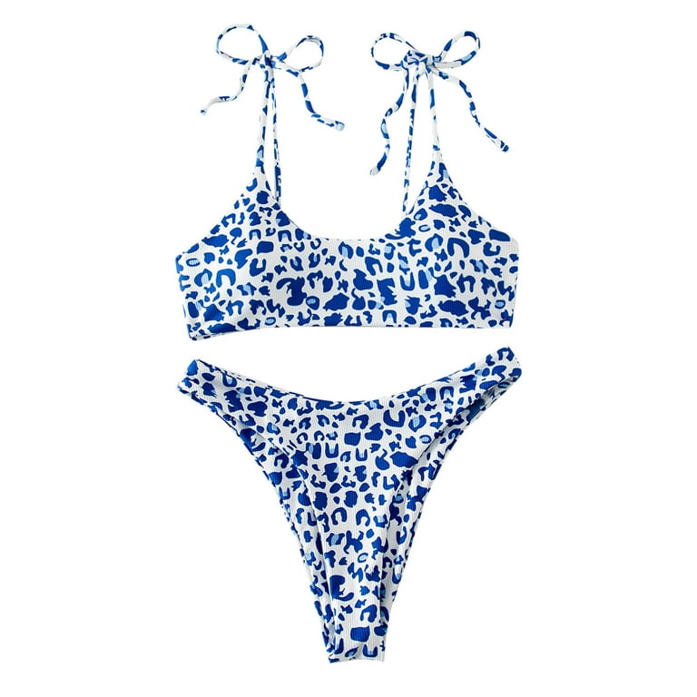 HAPIMO Savings Women's 2 Peices Bathing Suit Cozy Wireless Bikini Bandeau  Swimming Trunks Thong Split Bikini Swimsuit Blue S 