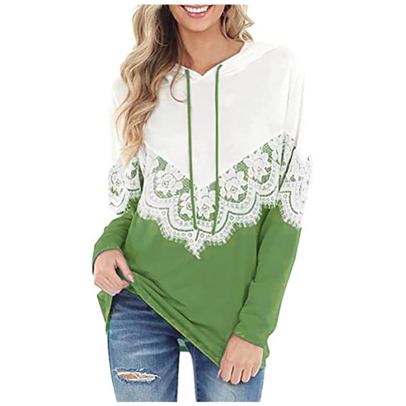 HAPIMO Savings Women's Fashion Hoodie Sweatshirt T-Shirt Clothes for Women Striped Color Block Tops Pockets Drawstring Pullover Cozy Casual Sweatshirt Long Sleeve Blouse Green XXL