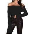 thumbnail image 1 of HAPIMO s Women's Fashion Shirts Solid Slim Off Shoulder Tops Asymmetrical Neck Pullover Long Sleeve Blouse Cozy Casual Sweatshirt T-Shirt for Women Black XXL, 1 of 9