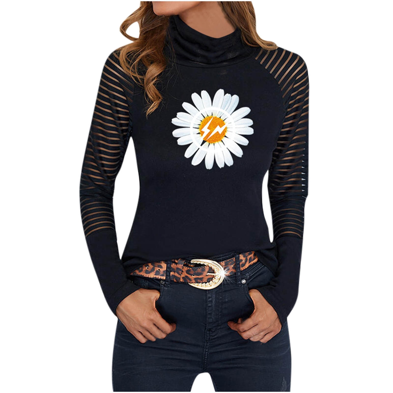 HAPIMO Savings Women's Long Sleeve Shirts Daisy Graphic Print
