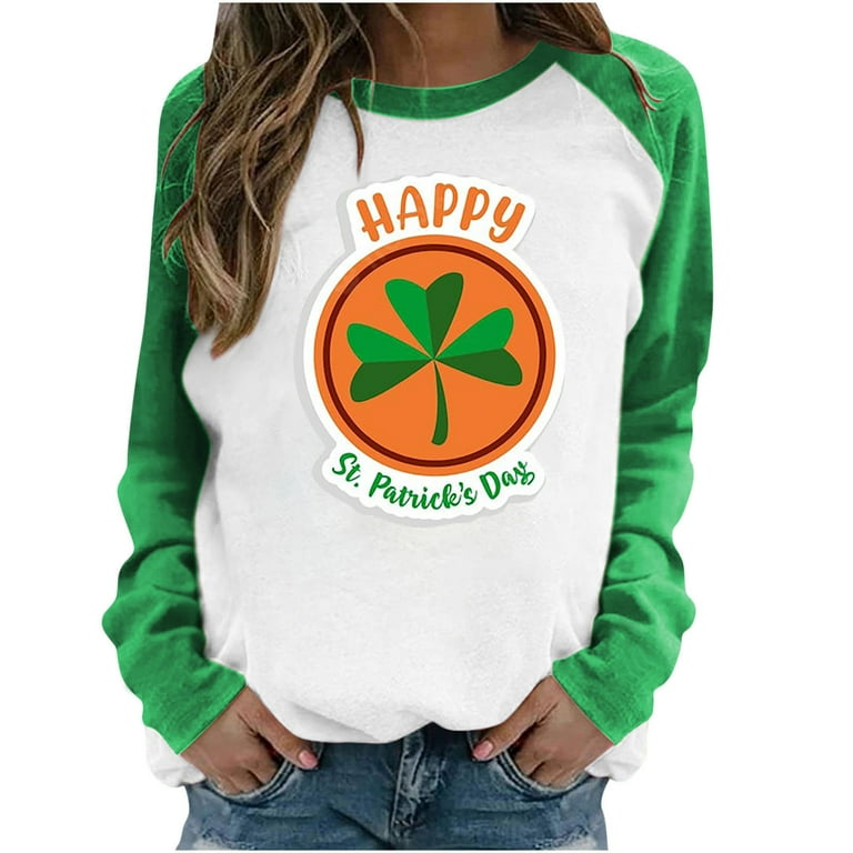 HAPIMO Savings Women's St.Patrick's Day Shirt Lucky Green Day Gifts Clover  Graphic Print Pullover Long Sleeve Shirts for Women O Neck Tee Shirt Cozy  Casual Raglan Tops Green S 