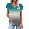 thumbnail image 1 of HAPIMO Womens Summer Tops Gradient Color Teen Grils Fashion Clothes Short Sleeve V-Neck Tee Shirt Casual Comfy Pullover Tops Shirts for Women Green L, 1 of 6