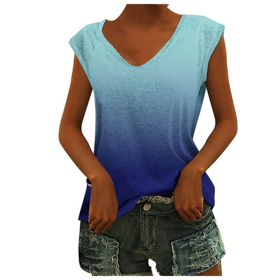 HAPIMO Shirts for Women V-Neck Tee Shirt Solid Color Casual Comfy Pullover Tops Teen Grils Fashion Clothes Soft Cap Sleeve Womens Summer Tops Blue S