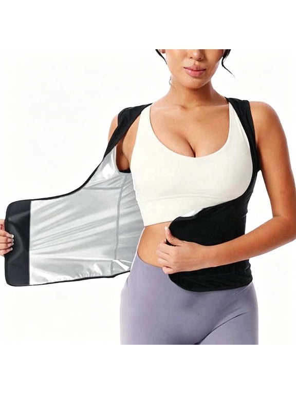 Sleeveless Open Close Sauna Sweat Waist Trainer Vest Women U Neck Waist Shaping Gym Top Silver S