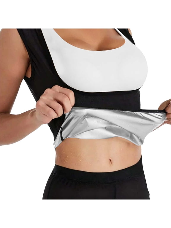 Sleeveless Sauna Sweat Waist Trainer Vest Women U Neck Waist Shaping Workout Wear Silver XL