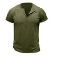 thumbnail image 1 of HAPIMO Slim Basic Pullover for Men Holiday Fashion Tees Solid Color Teens Tops Short Sleeve Quarter Button Activewear Casual Workout Summer Army Green S, 1 of 4