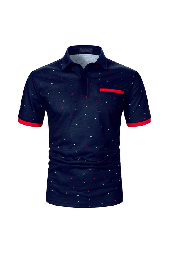 Slim Business Cotton Lined Shirts for Men Short Sleeve Fashion Tees Graphic Printed Teens Tops Lapel Quarter Button Activewear Casual Workout Summer Dark Blue L