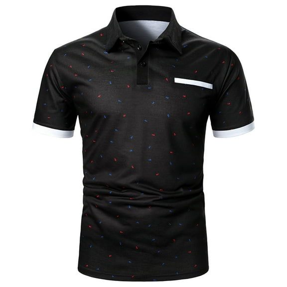 HAPIMO Slim Business Cotton Lined Shirts for Men Short Sleeve Fashion Tees Graphic Printed Teens Tops Lapel Quarter Button Activewear Casual Workout Summer Black L