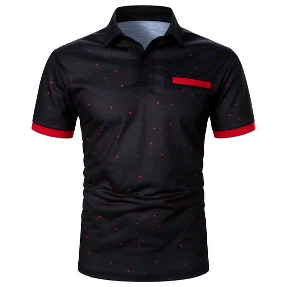 HAPIMO Slim Business Cotton Lined Shirts for Men Short Sleeve Holiday Fashion Tees Graphic Printed Teens Tops Lapel Quarter Button Activewear Casual Workout Summer Red S