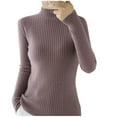 thumbnail image 1 of HAPIMO Slim Wool Sweater Women Fall Winter Warm Knitted Pullover High Neck Long Sleeve Sweater Basic Tops Stretch Ribbed Purple S, 1 of 4