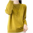 thumbnail image 1 of HAPIMO Slim Wool Sweater Women Fall Winter Warm Knitted Pullover Mockneck Long Sleeve Sweater Basic Tops Stretch Button Yellow XXL, 1 of 6