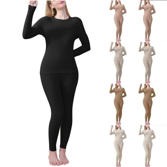 HAPIMO Soft Fleece Lined Thermal Underwear Sets Warm Winter Sleepwear Base Layer Suits for Cold Weather Thicken Outfits Tracksuits Black L