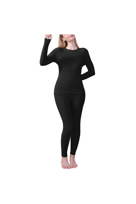 Soft Fleece Lined Thermal Underwear Sets Warm Winter Sleepwear Base Layer Suits for Cold Weather Thicken Outfits Tracksuits Black XXL