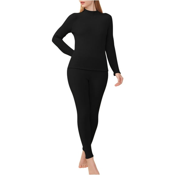 HAPIMO Soft Fleece Lined Thermal Underwear Sets Warm Winter Sleepwear Base Layer Suits for Cold Weather High Neck Outfits Tracksuits Black XL