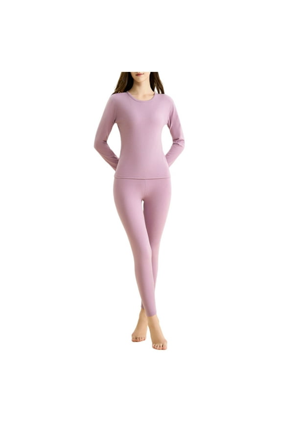 Soft Fleece Lined Thermal Underwear Sets Warm Winter Sleepwear Base Layer Suits for Cold Weather Thicken Outfits Tracksuits Purple XXL
