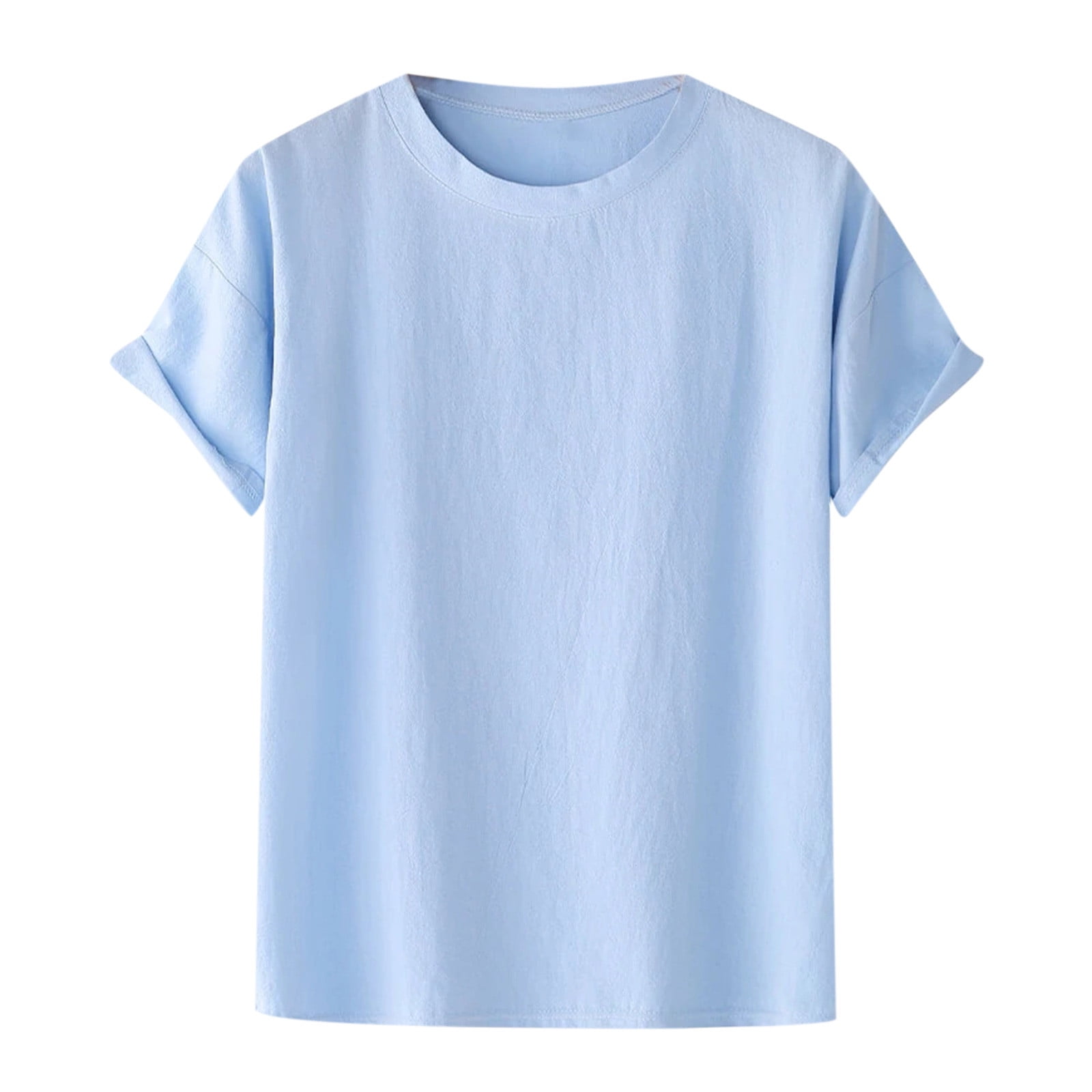 HAPIMO Solid Color Blouse Casual Classic Fit Tee Clothes Men's Summer  Shirts Short Sleeve T-Shirt for Men Round Neck Fashion Tops Light blue XXXXL