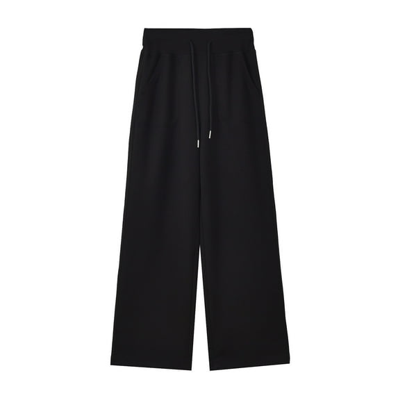HAPIMO Solid Color Palazzo Pants Wide Leg Pants Fashion Workout Loose Pants for Women Casual Cotton Lined Sweatpants Drawstring Elastic Waist Trousers Black L