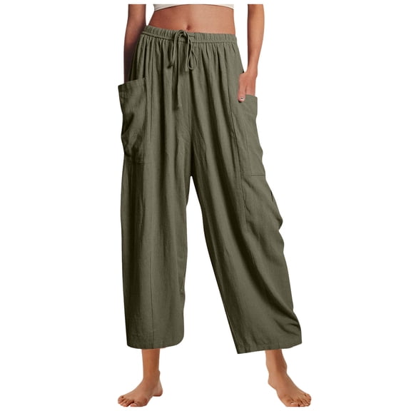HAPIMO Solid Color Pants Loose Cargo Pants Pockets for Women Casual Slacks Sweatpants Workout Fashion Full Length Pants Drawstring Elastic Waist Trousers Green S