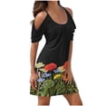 thumbnail image 1 of HAPIMO Summer Above Knee Dress for Women Sale Floral Print Boho Beach Fit Cold Shoulder Sleeve Scoop Neck Sundress for Girls Elegant Leisure Relaxed Vintage Holiday Black XXXL, 1 of 5