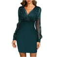 thumbnail image 1 of HAPIMO Summer Mini Bodycon Pencil Dress for Women Sale Solid Sequin Shiny Boho Beach V Neck Sundress for Girls Elegant Party Club Vintage Mesh Sleeve Holiday Blue L, 1 of 6