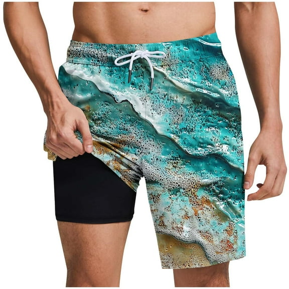 HAPIMO Summer Outdoor Swimsuit Shorts 9" Beach Shorts Men Swim Trunks with Compression Liner Quick Dry Board Shorts Hawaiian Bathing Mesh Lining Shorts Casual Outings Travel Shorts Sky Blue Small