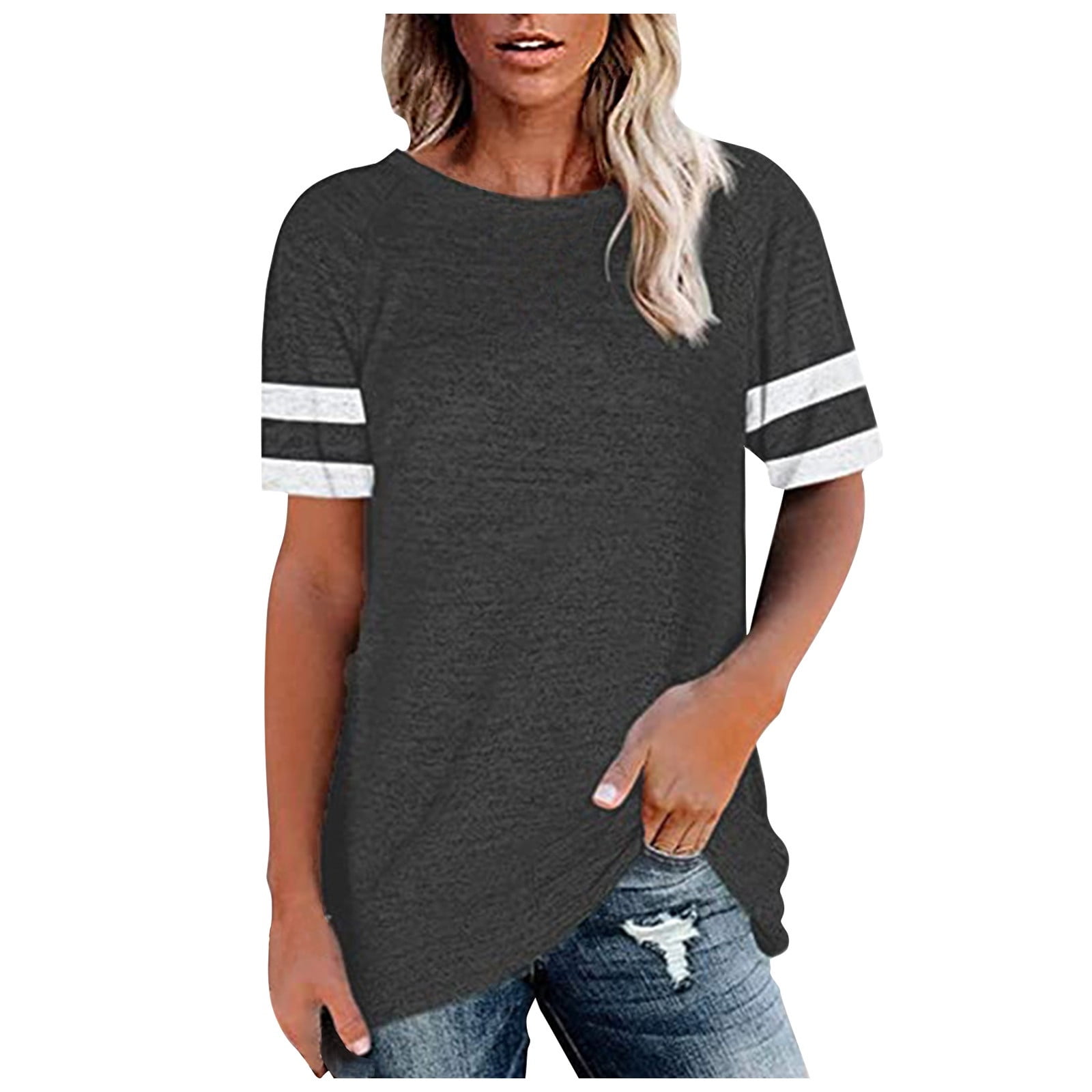 Women Summer Casual Stripe O Neck T Shirt 1